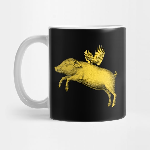 Trendy Flying Pig Yellow Vintage Engraving Farm Animal Wings by ZAZIZU